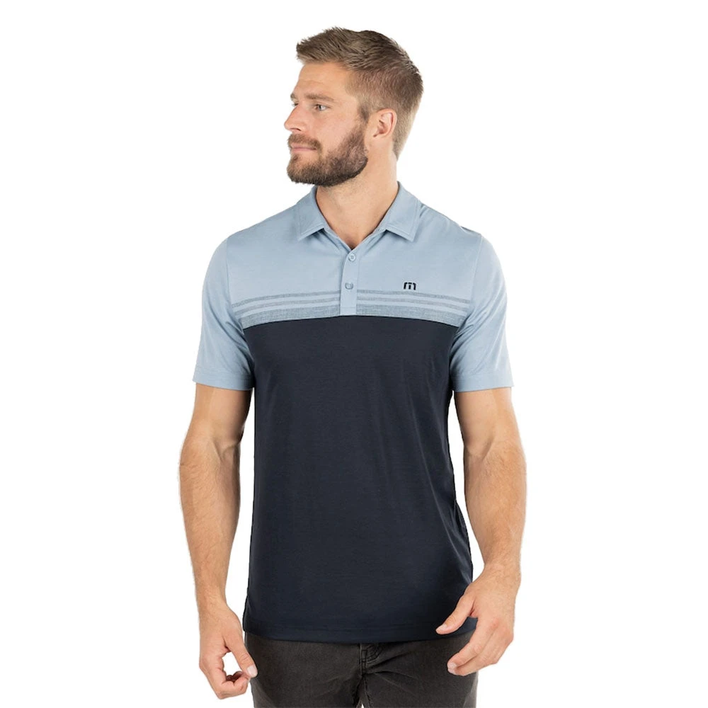 TravisMathew Chock A Block Faded Denim Mens Golf Polo 1 TravisMathew Chock A Block Faded Denim Mens Golf Polo